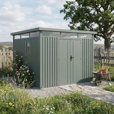 Abri de jardin 8,64 m² acier galvanisé vert sauge Kosto X-Metal avec kit d'ancrage