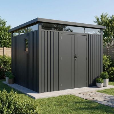 Abri de jardin 8,64m² acier galvanisé gris Kosto X-Metal avec kit d'ancrage et toit plat
