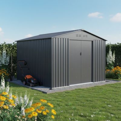 Abri de jardin 8,84m² acier galvanisé anthracite avec kit ancrage X-Metal double porte