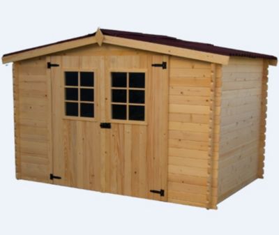 Abri de jardin 9.42m² bois naturel Habrita AL3030.02N