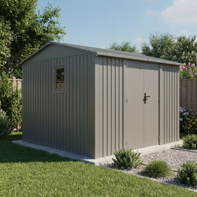 Abri de jardin 9m² acier galvanisé gris avec kit d'ancrage X-Metal Roka