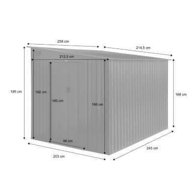 Abri de jardin acier 5.5m² avec kit d'ancrage anthracite L 258 x l 212.5 x H 195cm - Lome
