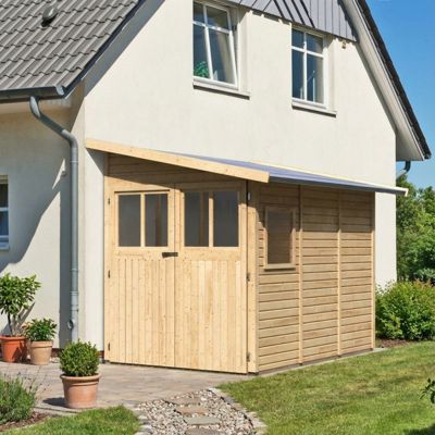 Abri de jardin adossé en panneaux bois massif 19mm 4,85m², double porte, embase traitée autoclave Karibu Juist 3