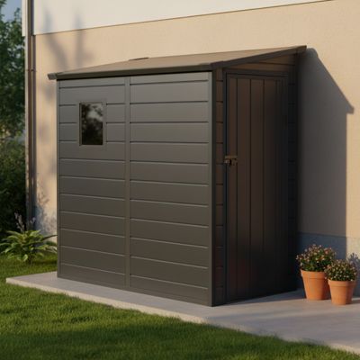 Abri de jardin adossé en résine 2,09m² avec porte et fenêtre - Jôbu Anthracite