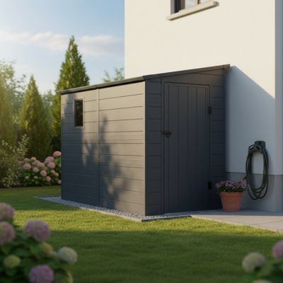 Abri de jardin adossé en résine 3,55m² avec porte verrouillable et fenêtre - Jôbu Anthracite