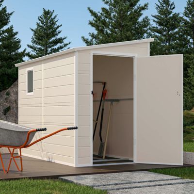 Abri de jardin adossé en résine beige 3,55m² avec porte et fenêtre - Jôbu