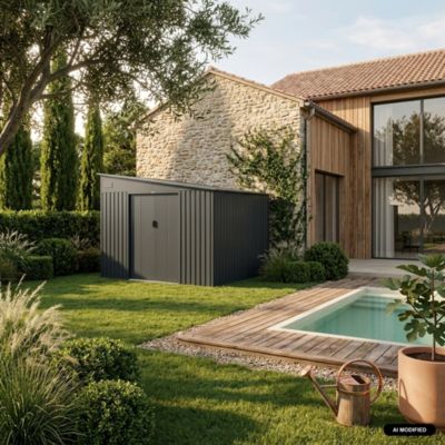 Abri de jardin adossable acier 8.96m² avec kit d'ancrage anthracite L 277.5 x l 322 x H 203 cm - Ornay