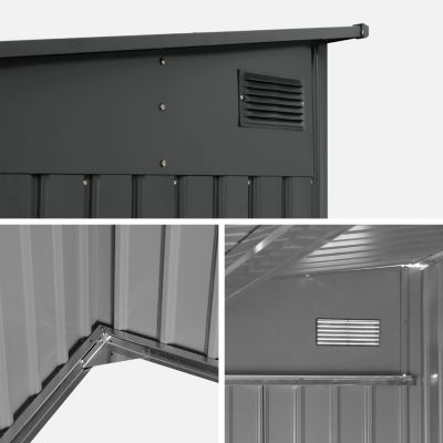 Abri de jardin adossable acier 8.96m² avec kit d'ancrage anthracite L 277.5 x l 322 x H 203 cm - Ornay