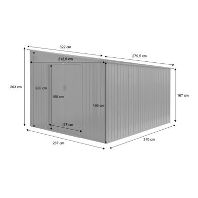 Abri de jardin adossable acier 8.96m² avec kit d'ancrage anthracite L 277.5 x l 322 x H 203 cm - Ornay