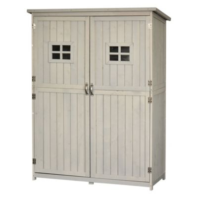 Abri de jardin armoire de jardin sur pied 128L x 50l x 164H cm 2 étagères 2 portes 2 fenêtres toit bitumé bois sapin gris
