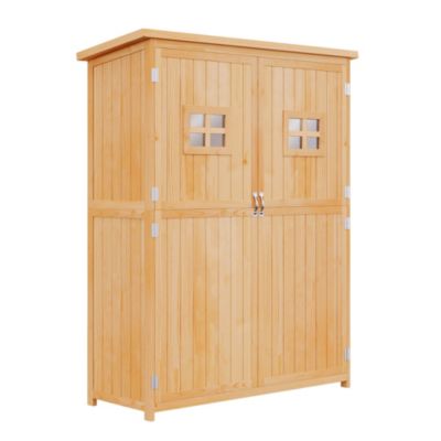 Abri de jardin armoire de jardin sur pied 128L x 50l x 164H cm 2 étagères 2 portes 2 fenêtres toit bitumé bois sapin pré huilé