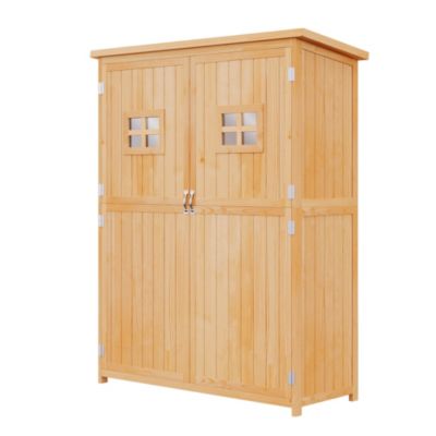 Abri de jardin armoire de jardin sur pied 128L x 50l x 164H cm 2 étagères 2 portes 2 fenêtres toit bitumé bois sapin pré huilé