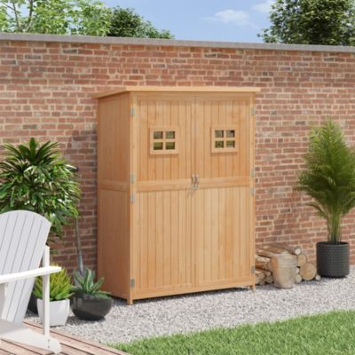 Abri de jardin armoire de jardin sur pied 128L x 50l x 164H cm 2 étagères 2 portes 2 fenêtres toit bitumé bois sapin pré huilé