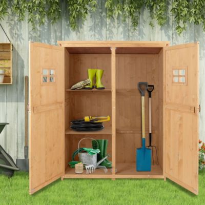 Abri de jardin armoire de jardin sur pied 128L x 50l x 164H cm 2 étagères 2 portes 2 fenêtres toit bitumé bois sapin pré huilé