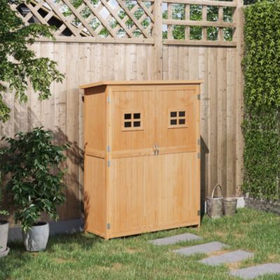 Abri de jardin armoire de jardin sur pied 128L x 50l x 164H cm 2 étagères 2 portes 2 fenêtres toit bitumé bois sapin pré huilé