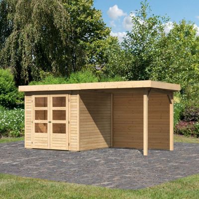 Abri de jardin Askola 2 4,62m² avec appentis 240cm, paroi arrière, épicéa massif naturel Karibu