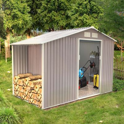 Abri de jardin avec abri bûches 653 m² en acier gris VENTOUX