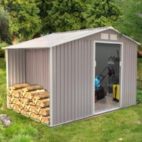 Abri de jardin avec abri bûches 8,72 m² en acier gris - VENTOUX