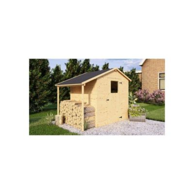 Abri de jardin avec appentis - Pin brut - 2,96 m² (abri) + 0,88 m² (appentis) - Panneaux de 14 mm - ARB29849