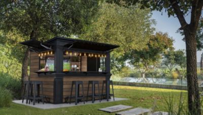 Abri de jardin avec bar en résine Walnut Keter surface extérieure totale 6,9 m²
