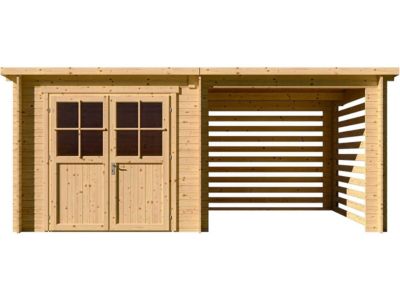 Abri de jardin bois avec appentis "Aureval"  11m²  2.24 x 5.01 x 2.07 m  28 mm