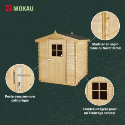 Abri de jardin bois coloris naturel ép.19 mm surface totale 3,46 m², Klikstrom Mokau