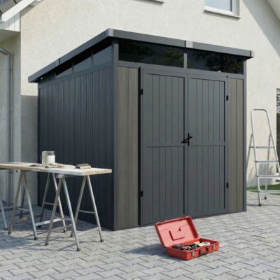 Abri de Jardin Bois Composite 4m2 Gris 237x223x227cm EVORA - Cabane a Outils - Local a Vélo