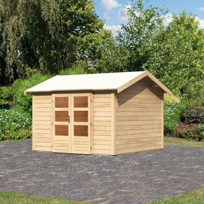 Abri de jardin bois massif 28mm 9,24m² Karibu Theres 7 avec embase autoclave