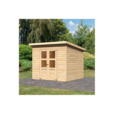 Abri de jardin bois massif 5,2m² Karibu Merseburg 5 marron avec toit plat et embase traitée autoclave