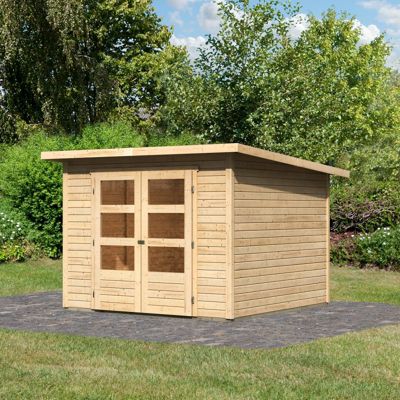 Abri de jardin bois massif 6,05m² Karibu Stockach 4 épicéa nordique, double porte vitrée, toit plat