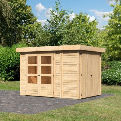 Abri de jardin bois massif 6,25m² Retola 2 Karibu avec armoire intégrée épicéa nordique naturel