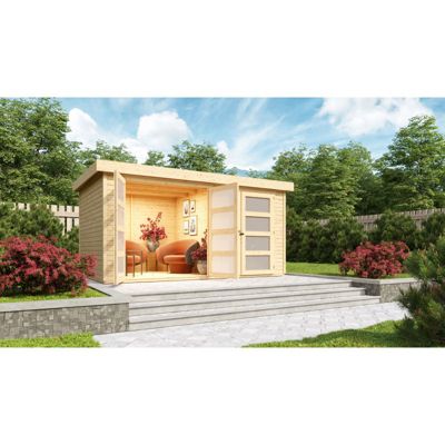 Abri de jardin bois massif épicéa 10,98m² avec cloison intérieure, deux portes Karibu Mühlentrup 2 naturel