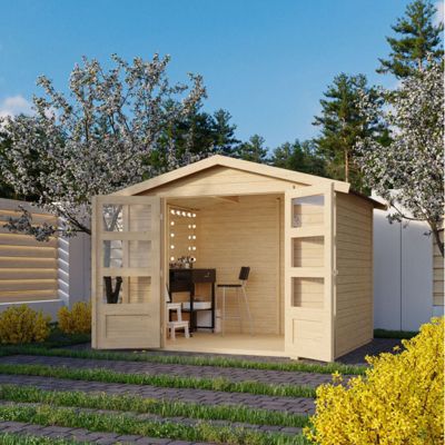 Abri de jardin bois massif épicéa nordique 4,57m² double porte vitrée Amberg 3 Karibu naturel