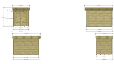 ABRI DE JARDIN bois Pin autoclave 27mm - 2,14x3,44m / 7,4m2 - Bac acier - Plancher bois