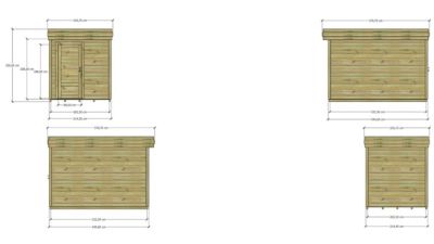 ABRI DE JARDIN bois Pin autoclave 27mm - 2,14x3,44m / 7,4m2 - Bac acier - Plancher bois