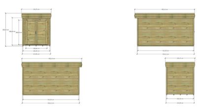 ABRI DE JARDIN bois Pin autoclave 27mm - 2,14x4,34m / 9,3m2 - Bac acier - Plancher bois