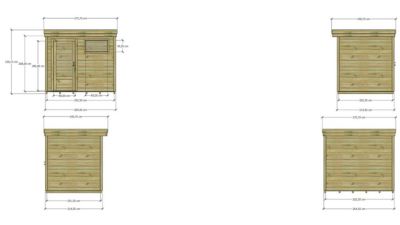 ABRI DE JARDIN bois Pin autoclave 27mm - 2,64x2,14m / 5,7m2 - Bac acier - Plancher bois