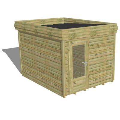 ABRI DE JARDIN bois Pin autoclave 27mm - 2,64x3,44m / 9,1m2 - Bac acier - Plancher bois