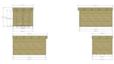 ABRI DE JARDIN bois Pin autoclave 27mm - 2,64x4,34m / 11,5m2 - Bac acier - Plancher bois