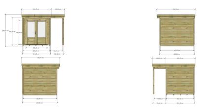 ABRI DE JARDIN bois Pin autoclave 27mm - 3,14x2,64m / 8,3m2 - Bac acier - Plancher bois