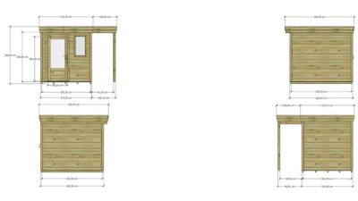 ABRI DE JARDIN bois Pin autoclave 27mm - 3,14x2,64m / 8,3m2 - Bac acier - Plancher bois