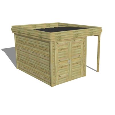 ABRI DE JARDIN bois Pin autoclave 27mm - 3,14x3,44m / 10,8m2 - Bac acier - Abri Français