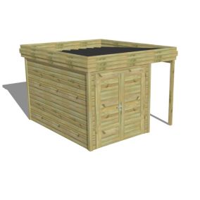 ABRI DE JARDIN bois Pin autoclave 27mm - 3,14x3,44m / 10,8m2 - Bac acier - Abri Français