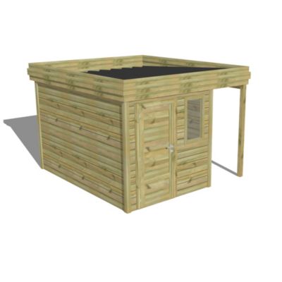 ABRI DE JARDIN bois Pin autoclave 27mm - 3,14x3,44m / 10,8m2 - Bac acier - Abri Français