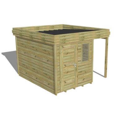 ABRI DE JARDIN bois Pin autoclave 27mm - 3,14x3,44m / 10,8m2 - Bac acier - Plancher bois