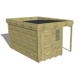 ABRI DE JARDIN bois Pin autoclave 27mm - 3,14x4,34m / 13,6m2 - Bac acier - Plancher bois