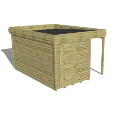 ABRI DE JARDIN bois Pin autoclave 27mm - 3,14x4,34m / 13,6m2 - Bac acier - Plancher bois