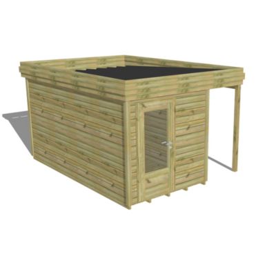 ABRI DE JARDIN bois Pin autoclave 27mm - 3,14x4,34m / 13,6m2 - Bac acier - Plancher bois