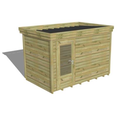 ABRI DE JARDIN bois Pin autoclave 27mm - 3,44x2,14m / 7,4m2 - Bac acier - Plancher bois