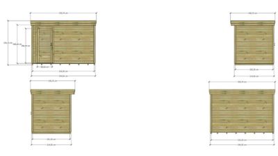 ABRI DE JARDIN bois Pin autoclave 27mm - 3,44x2,14m / 7,4m2 - Bac acier - Plancher bois